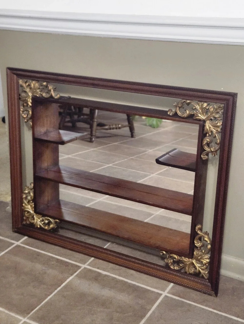 Vintage Mid Century Turner Wall Accessory Shadow Box Mirror 8360 Ornate Wood MCM